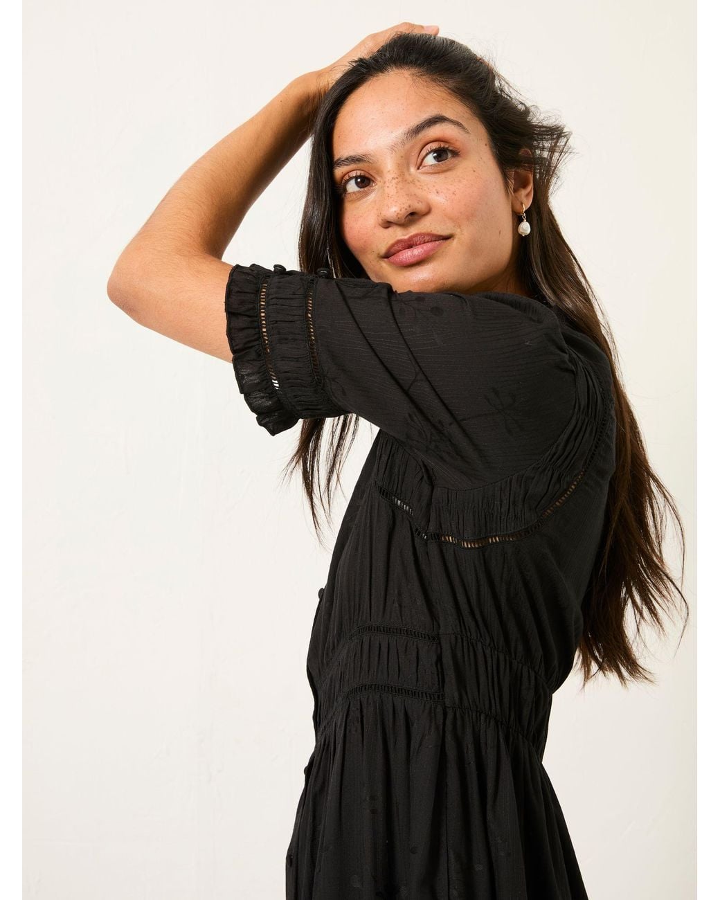 FatFace Black Elsie Regular Embroidered Midi Dress