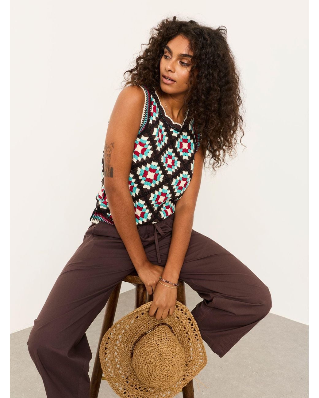 FatFace Brown River Poplin Tapered Trousers