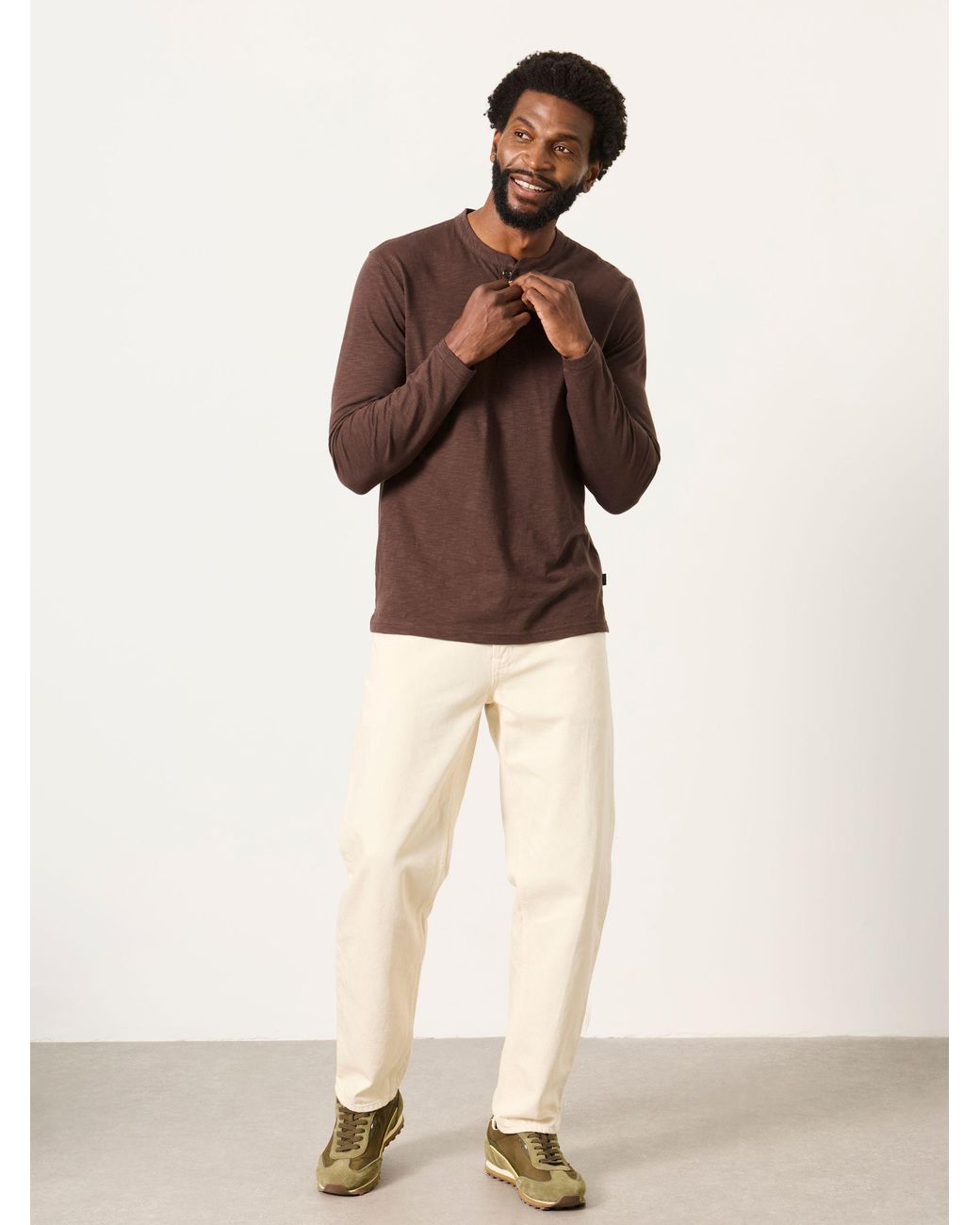 FatFace Brown Woodside Long Sleeve Henley Top for men