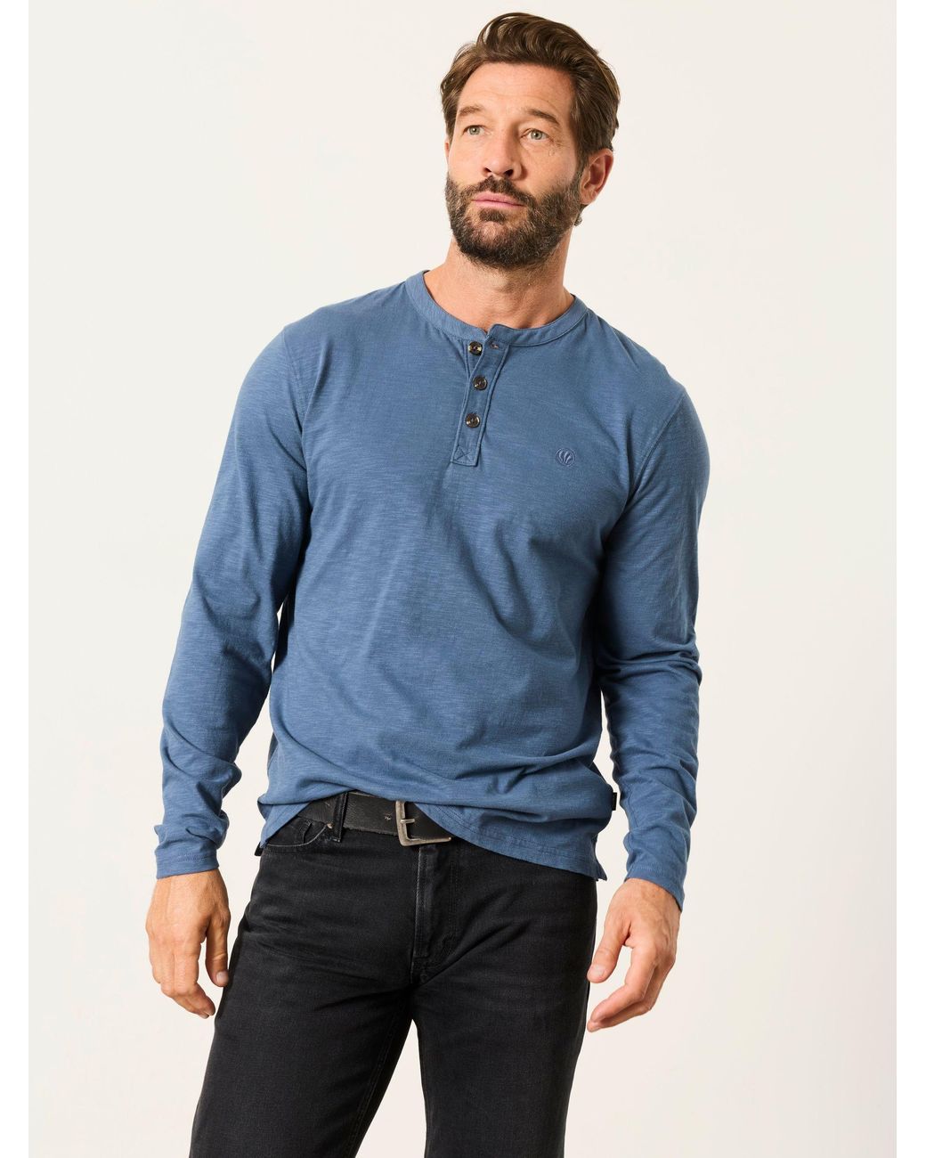 FatFace Blue Woodside Long Sleeve Henley Top for men