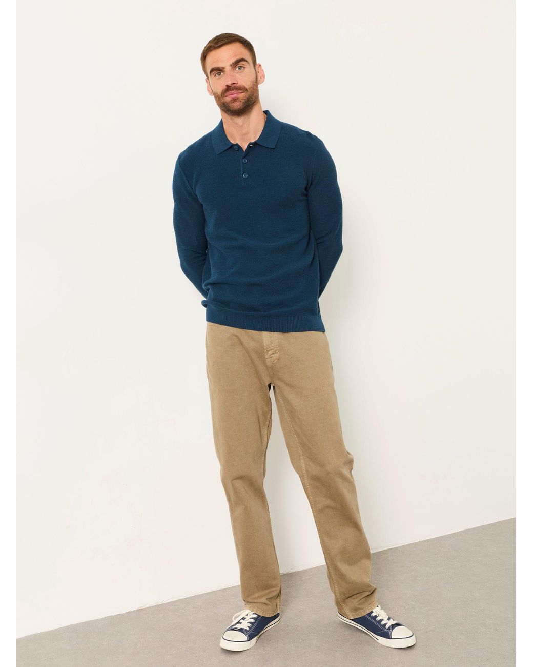 FatFace Blue Rye Long Sleeve Knitted Polo Shirt for men