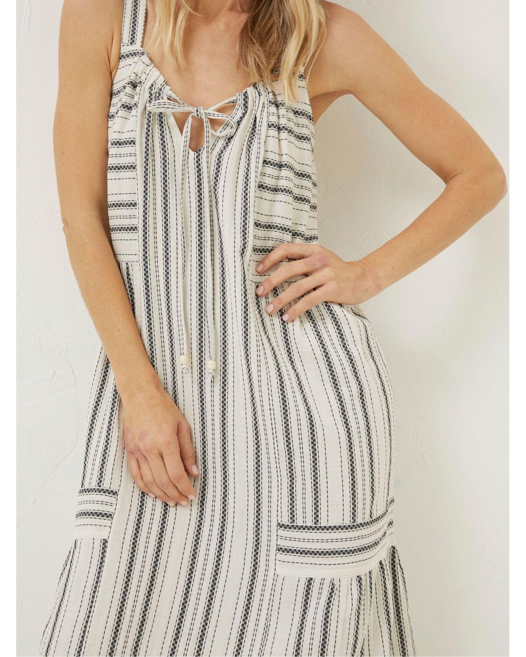 FatFace Natural Tulum Stripe Midi Dress
