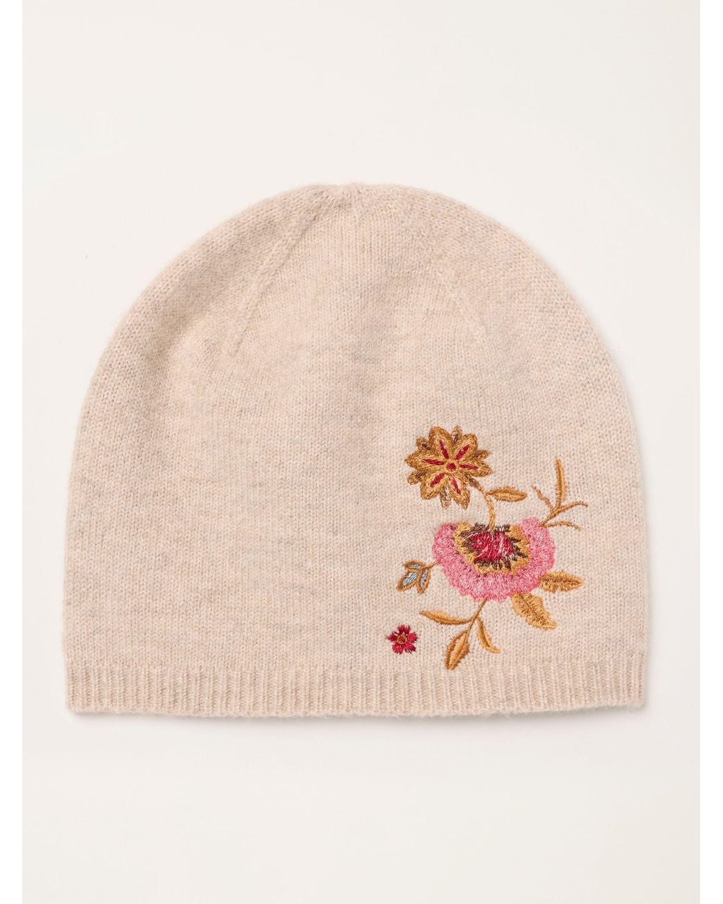 FatFace Natural Fatface Oatmeal Floral Embroidered Beanie