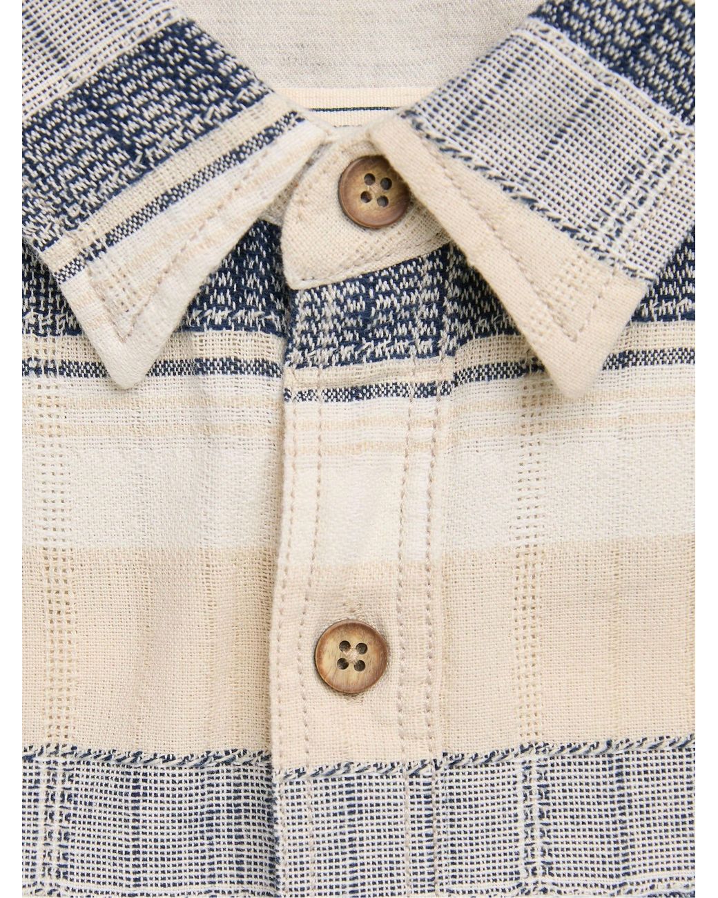 FatFace Blue Milo Short Sleeve Textured Stripe 100% Cotton Shirt for men
