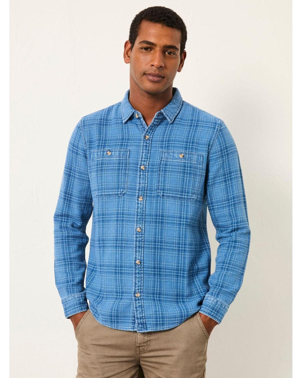 FatFace Blue Watton Long Sleeve Check Shirt for men
