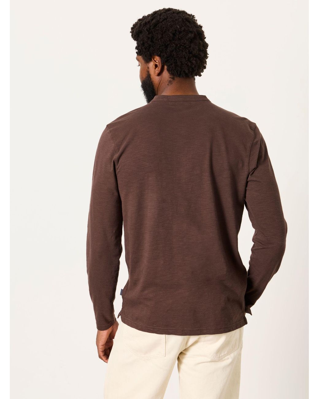 FatFace Brown Woodside Long Sleeve Henley Top for men