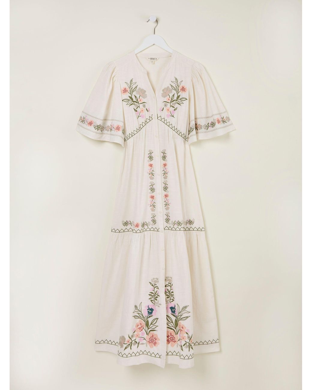 FatFace White Paige Embroidered Midi Dress