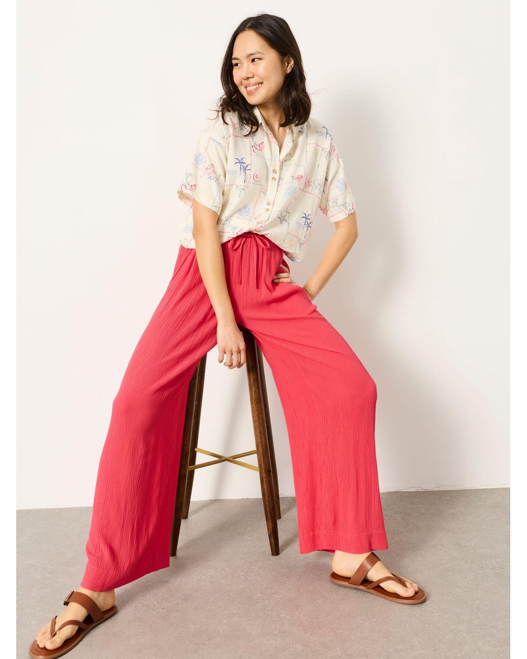 FatFace Red Melissa Palazzo Trousers