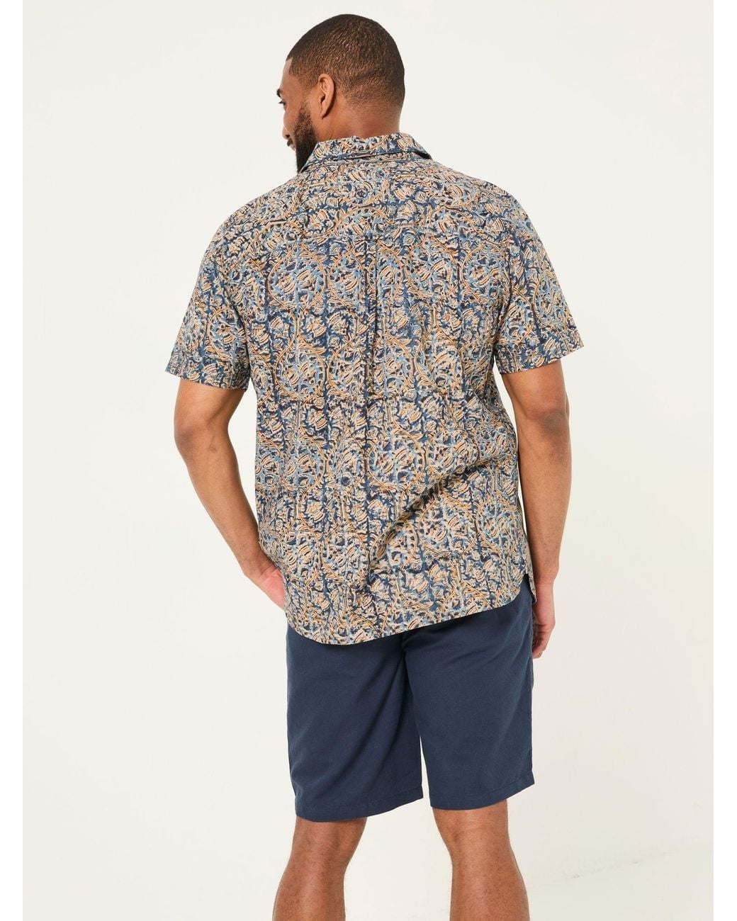 FatFace Gray Fatface Short Sleeve Authentic Indian Hand Block Print Shirt for men