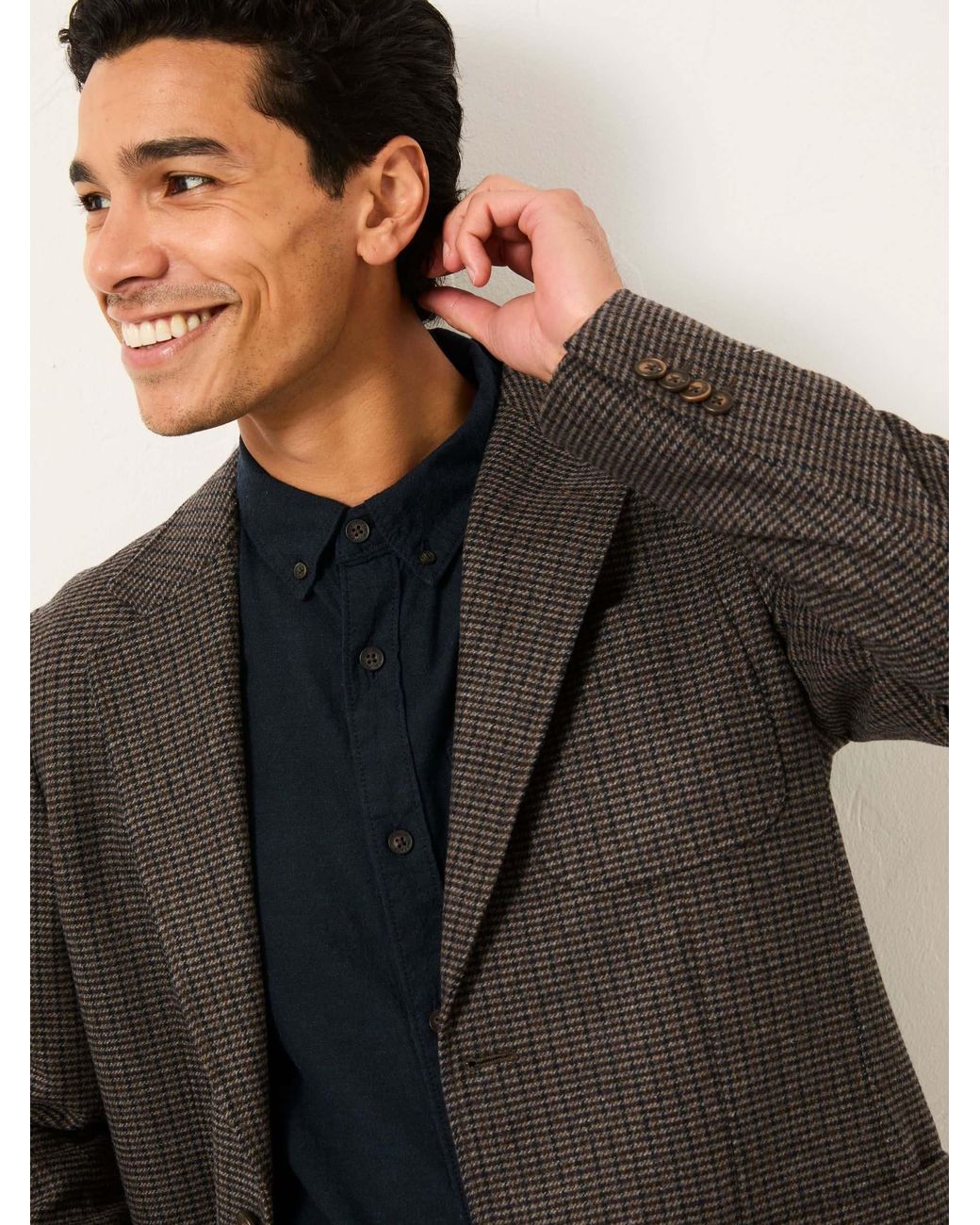 FatFace Brown Witley Wool Mix Houndstooth Check Blazer for men