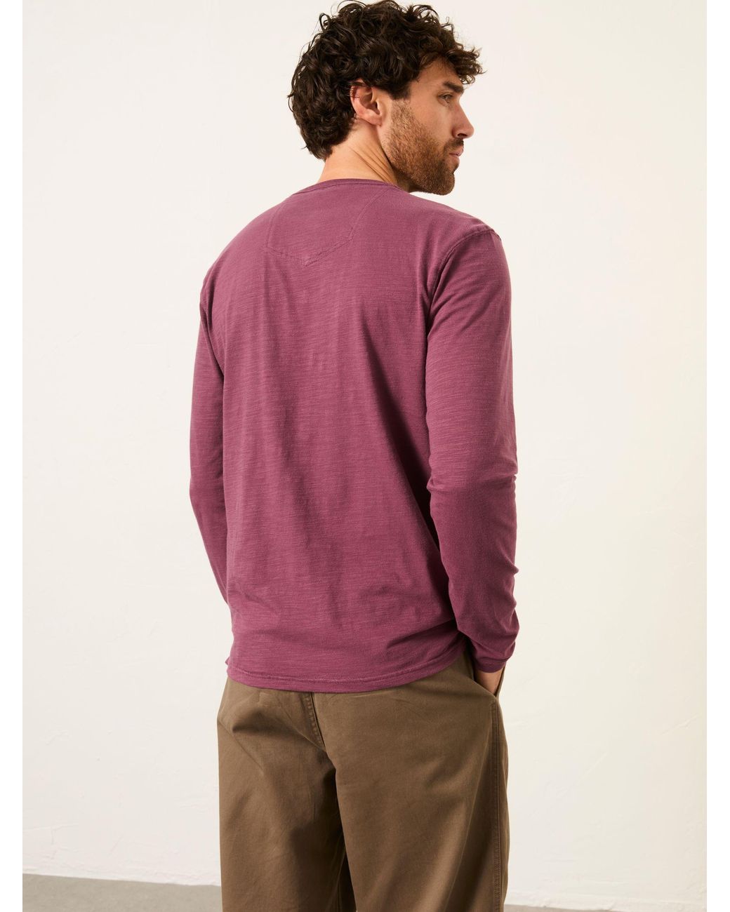 FatFace Red Henley Long Sleeve Woodside Slub for men