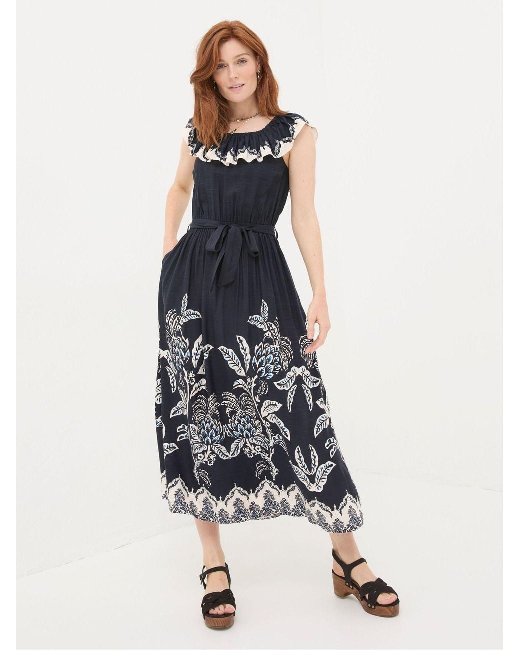 FatFace Blue Ezra Damask Midi Dress