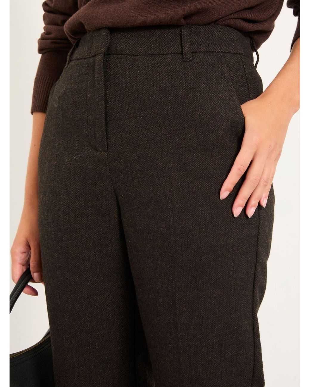 FatFace Black Tilly Herringbone Tapered Trousers