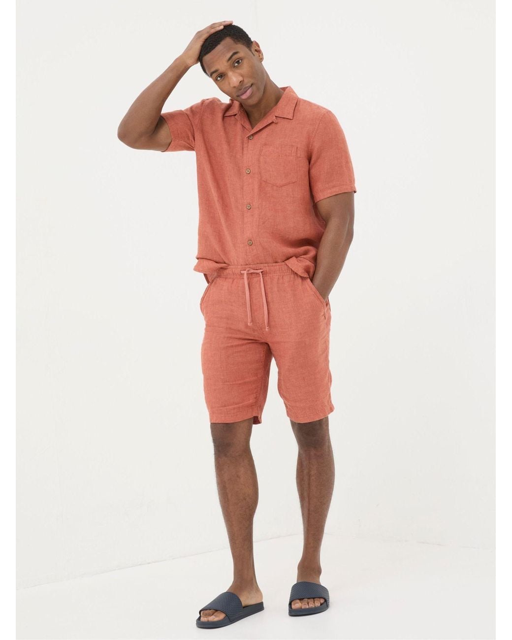 FatFace Green Seaton Linen Pull On Shorts for men