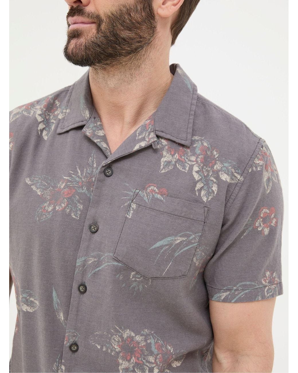 FatFace Gray Short Sleeve Hibiscus Print Shirt for men