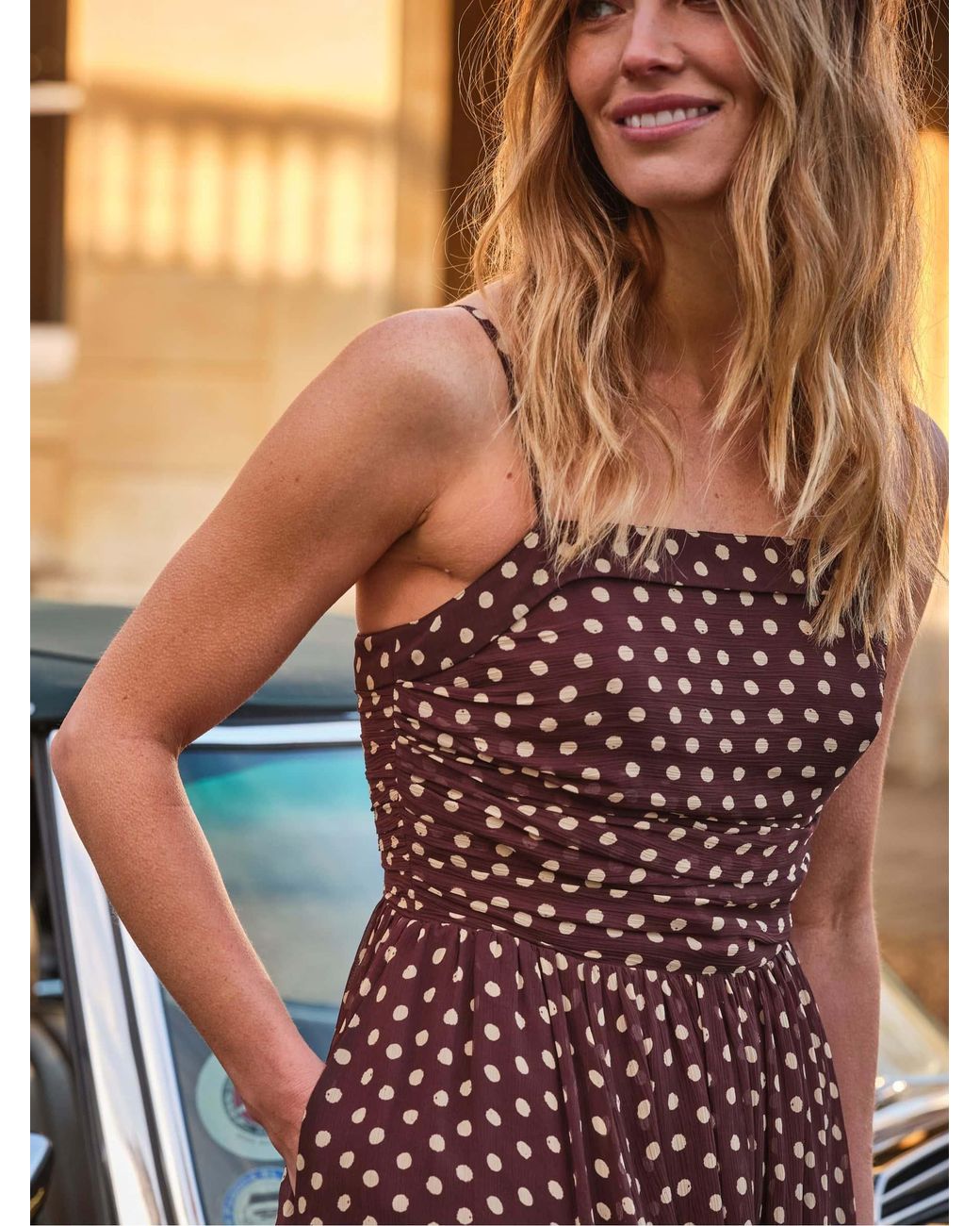 FatFace Brown Fatface Mischa Petite Polka Dot Prom Dress