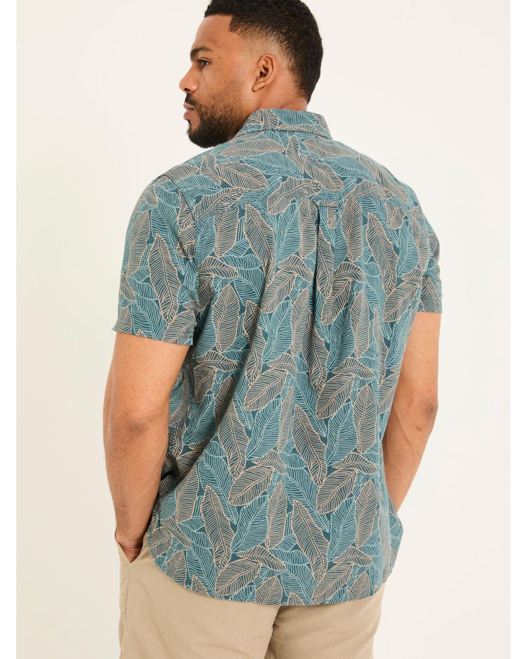FatFace Green Short Sleeve Leaf Print Shirt for men