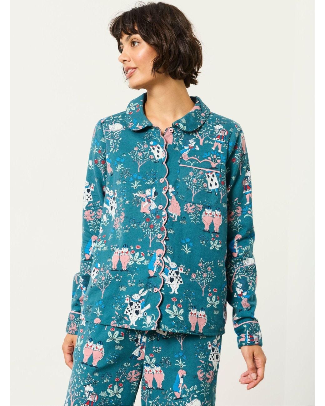 FatFace Blue V & A Scalloped Magic Garden Trouser And Shirt Pyjama Set