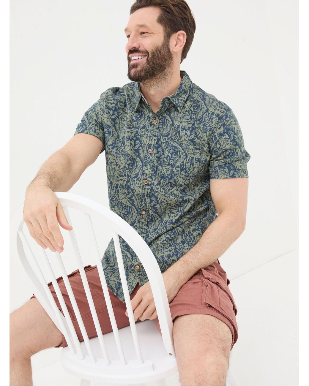 FatFace Green Short Sleeve Jungle Print Shirt for men