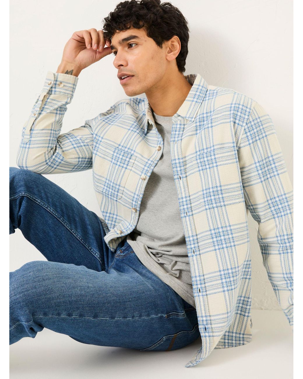 FatFace White Long Sleeve Hove Check Shirt for men