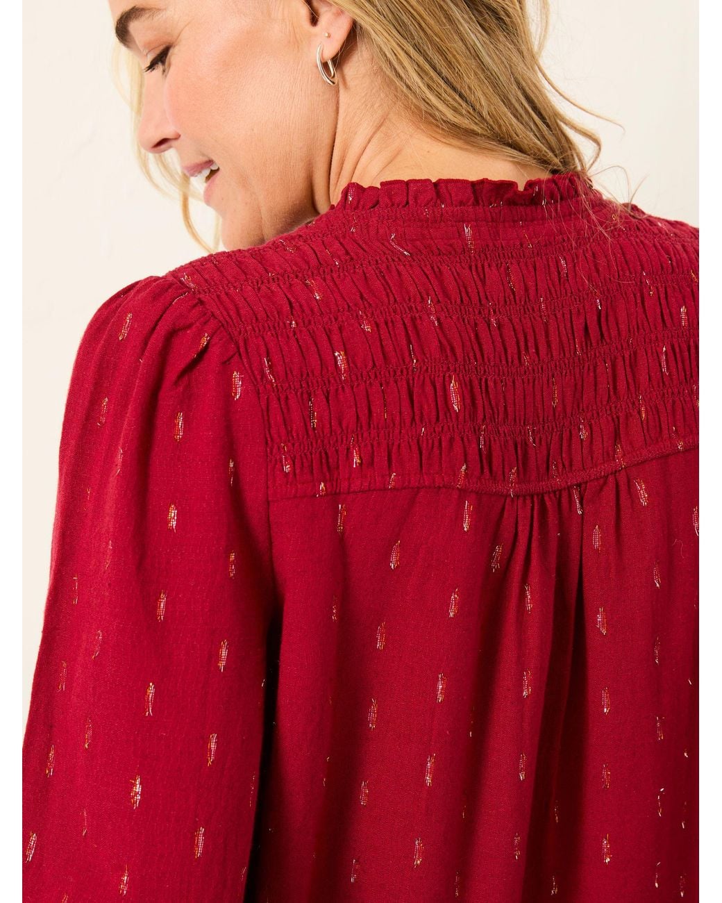 FatFace Red Elsbeth V-Neck Blouse