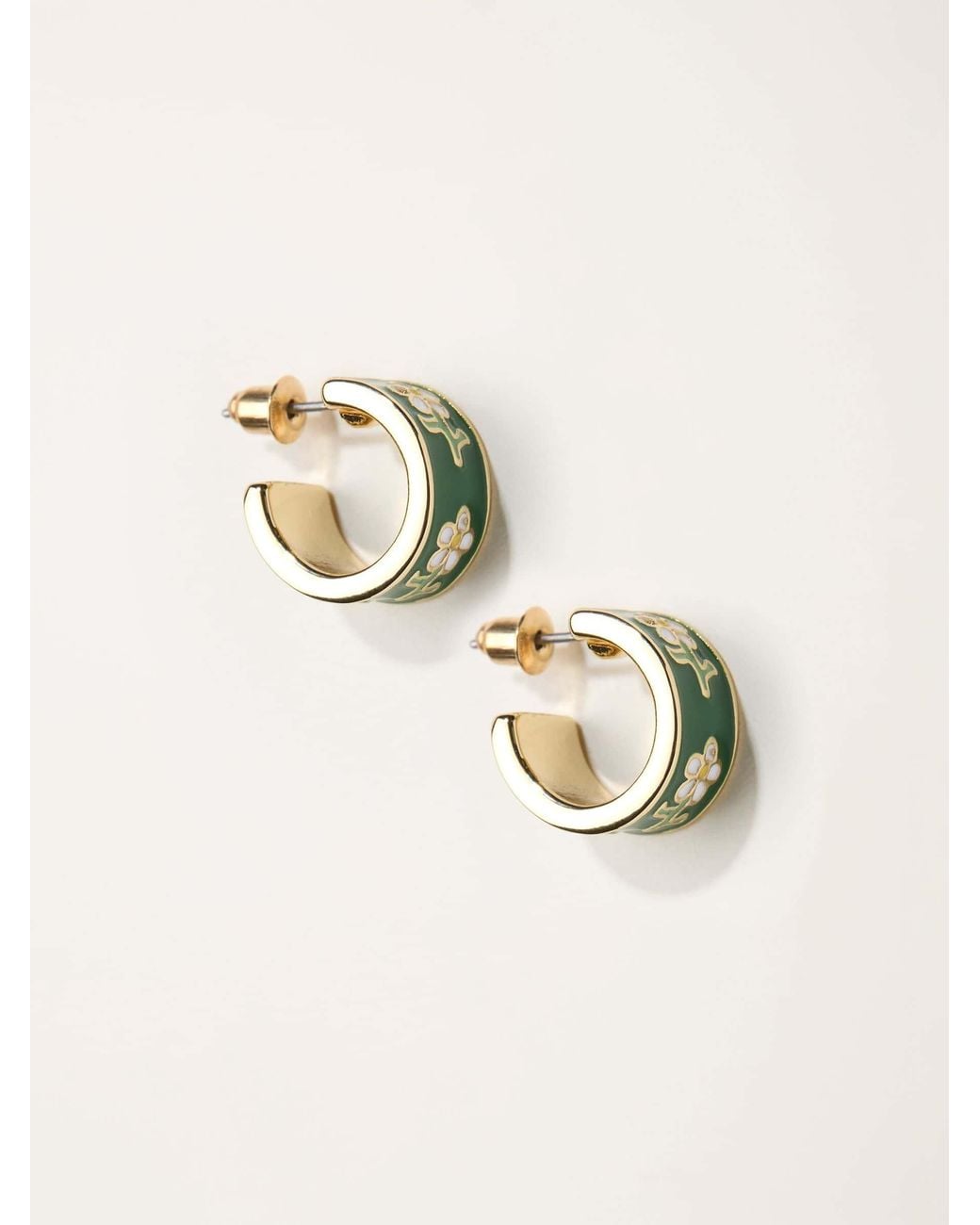 FatFace Natural Fatface Enamel Floral Hoop Earrings