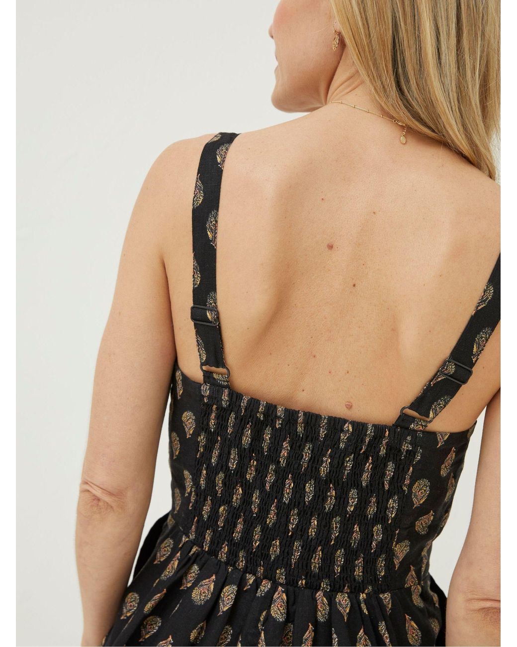 FatFace Black Linen Vic Woodblock Jumpsuit