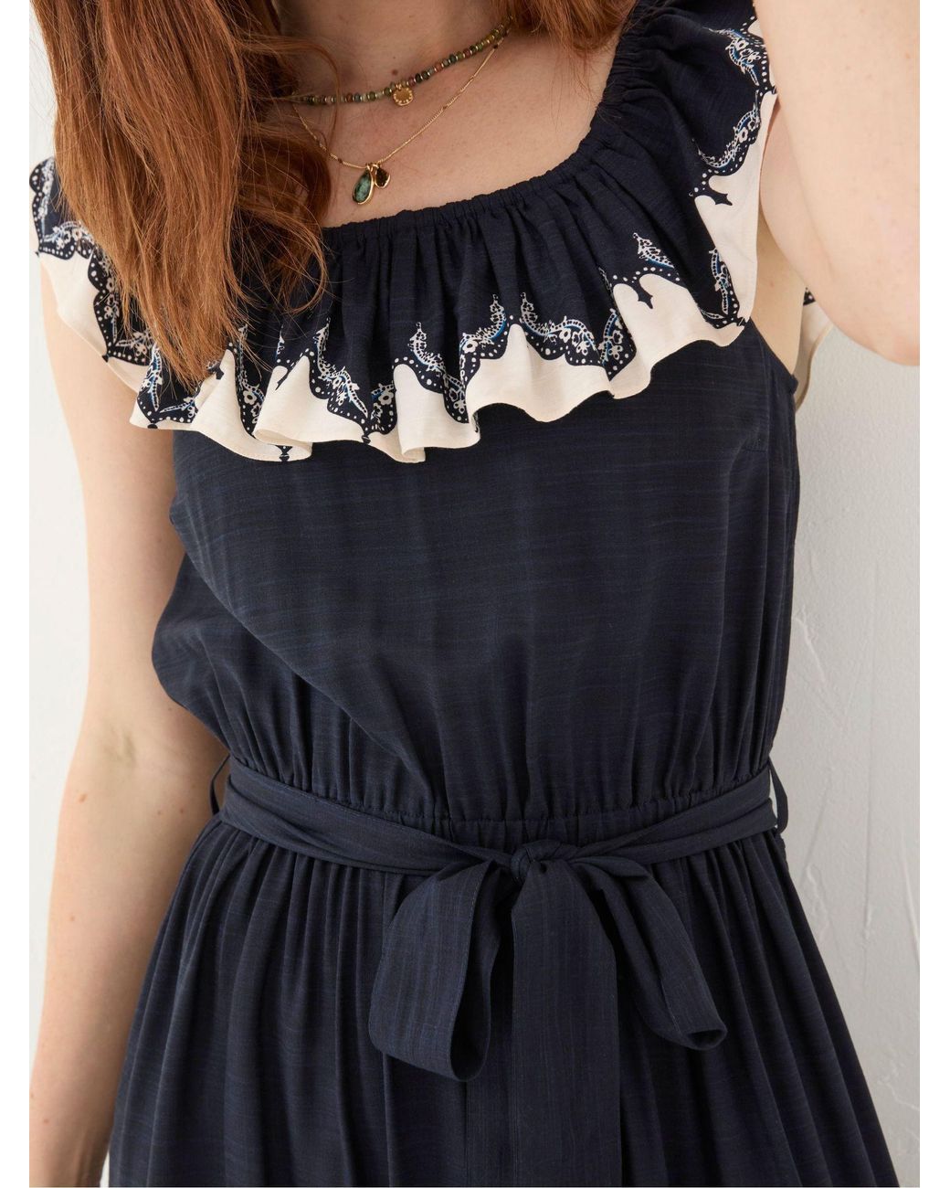 FatFace Blue Ezra Damask Midi Dress