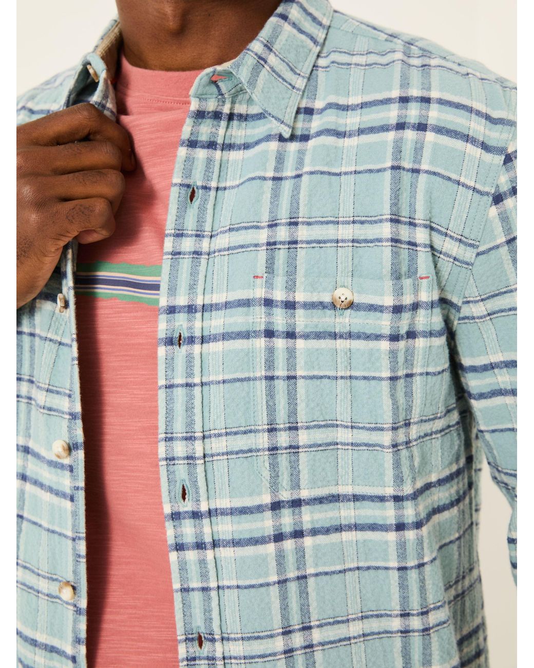 FatFace Blue Long Sleeve Trent Check Shirt for men