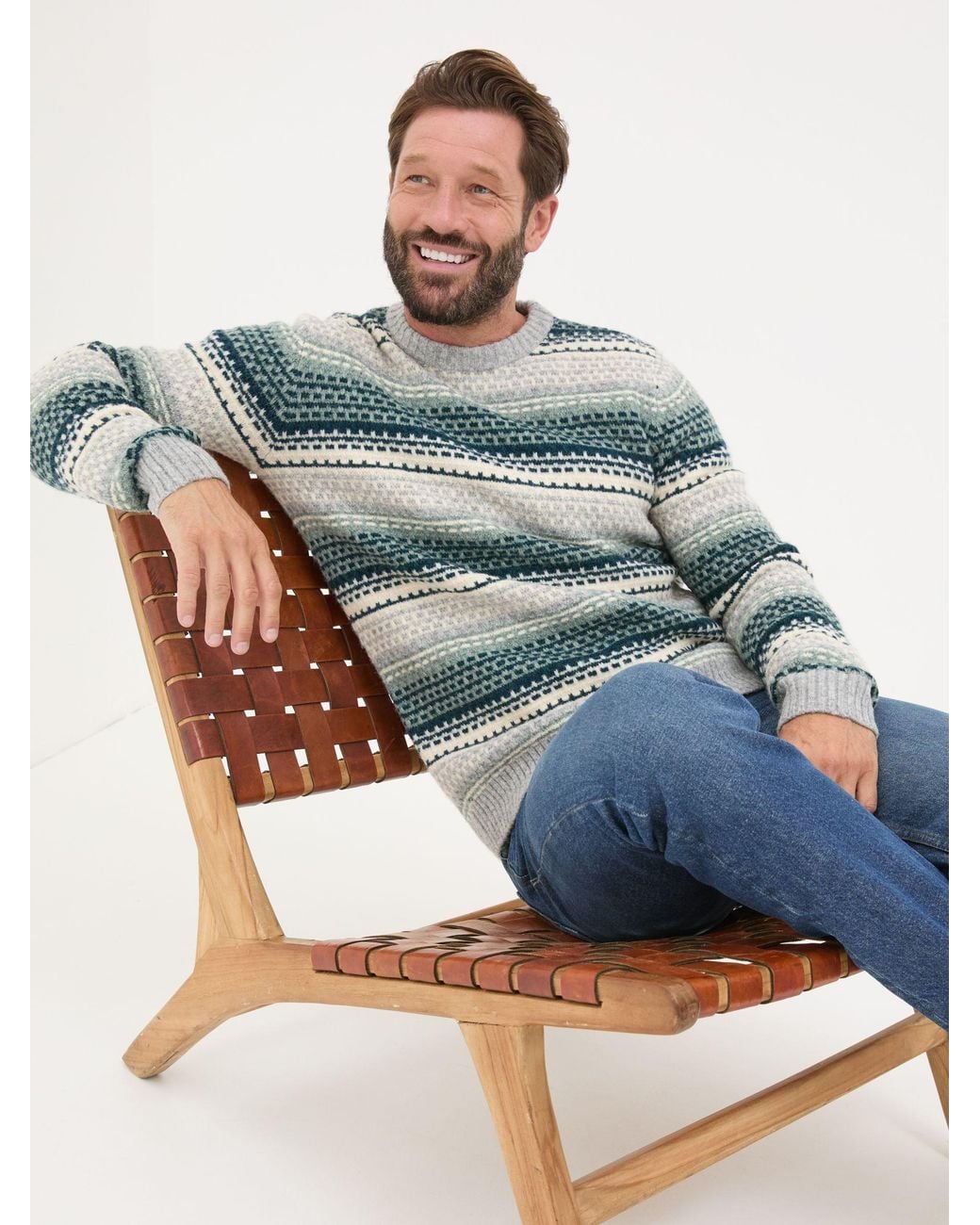 FatFace Gray Calder Stripe Knitted Jumper for men