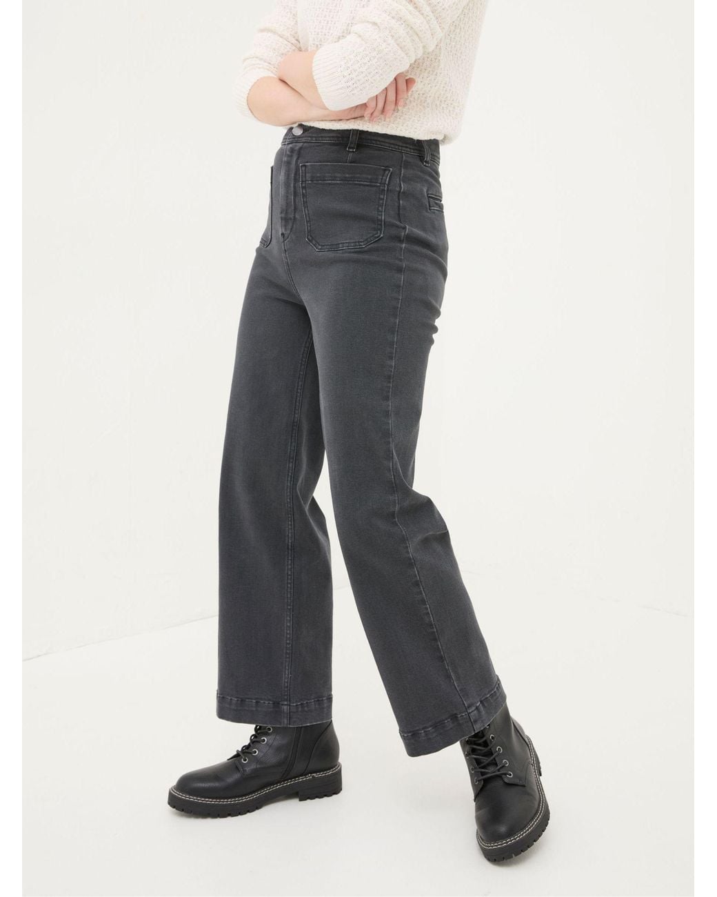 FatFace Gray Keswick Wide Leg Crop Jeans