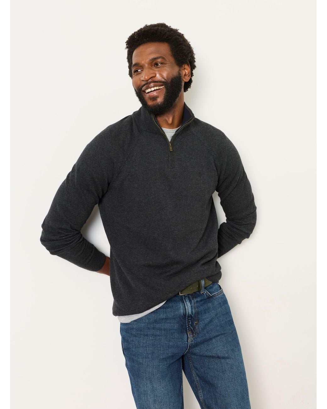 FatFace Blue Rye Quarter Zip Knitted Jumper for men