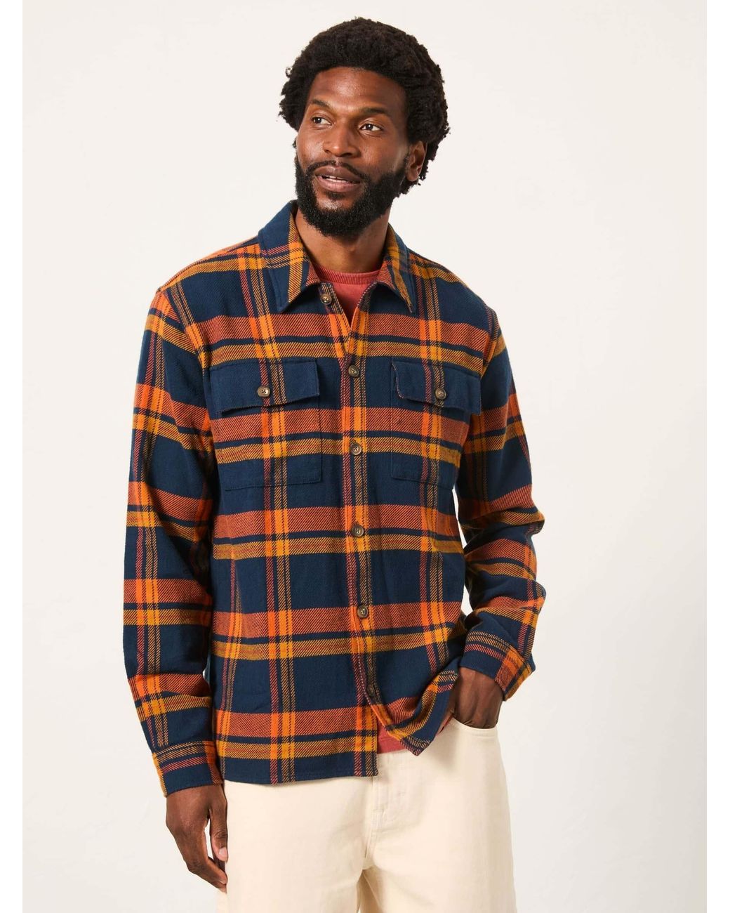 FatFace Blue Kaber Long Sleeve Relaxed Fit Check Shirt for men