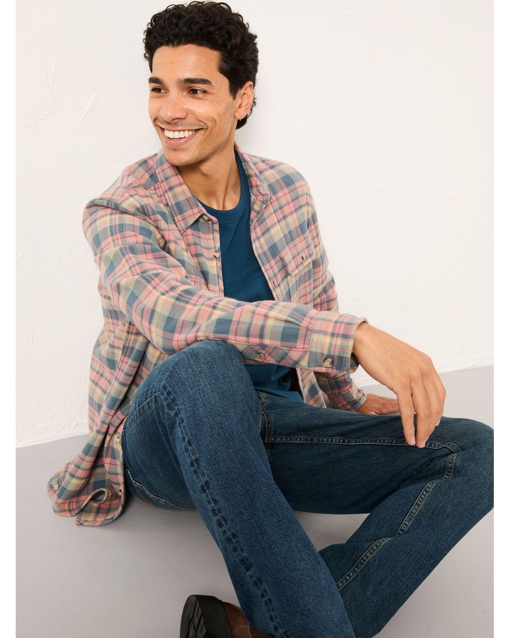 FatFace Blue Newby Long Sleeve Check Shirt for men
