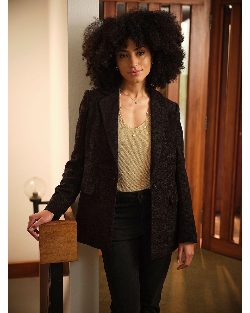 FatFace Brown Lily Jacquard Blazer
