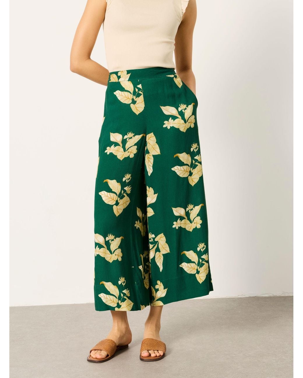 FatFace Green Eliza Wide Leg Cropped Trouser