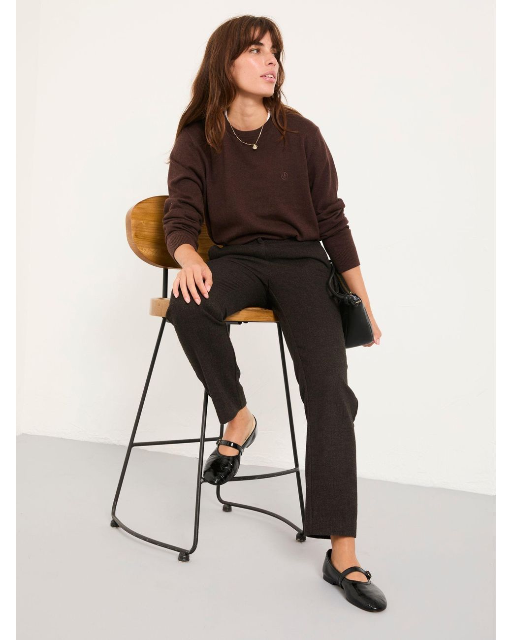 FatFace Black Tilly Herringbone Tapered Trousers