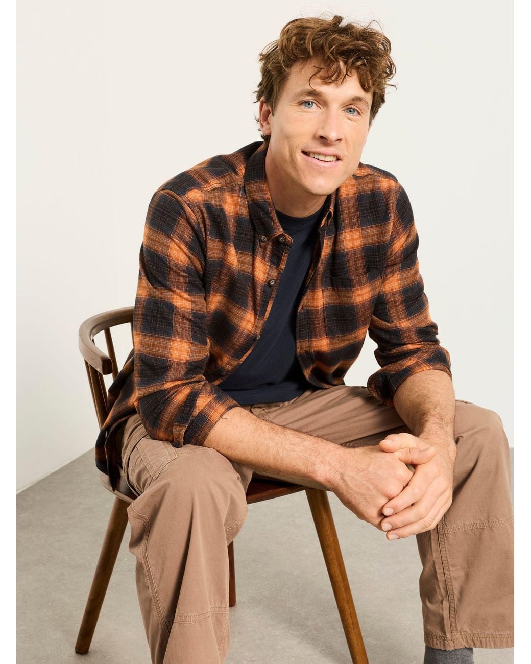 FatFace Orange Long Sleeve York Check Shirt for men