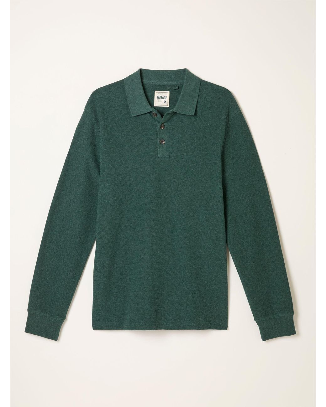 FatFace Green Shawford Long Sleeve Polo for men