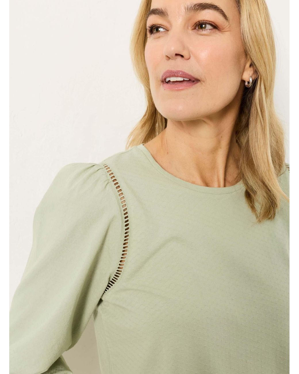 FatFace Green Cassie Woven Jersey Mix Top