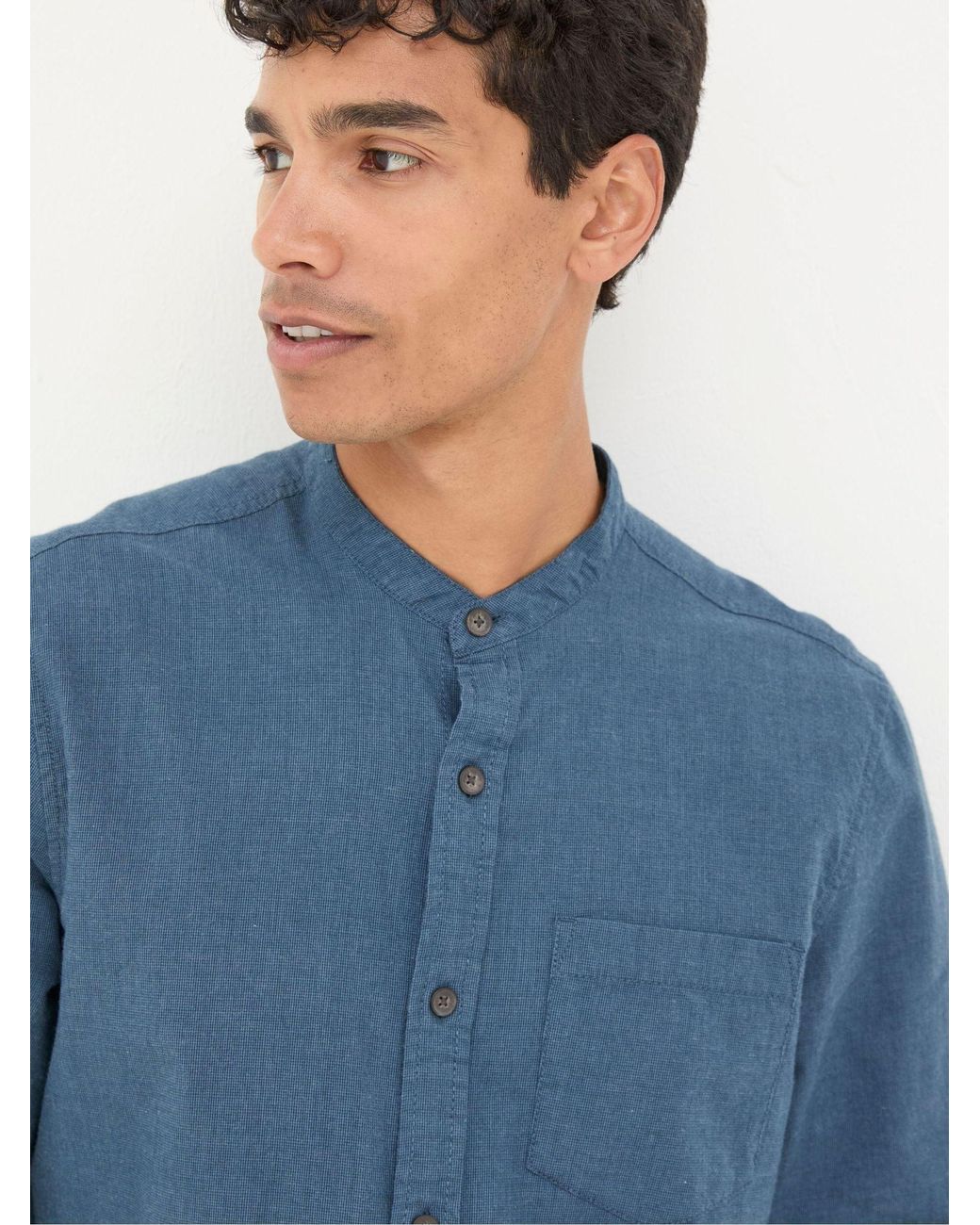 FatFace Blue Fatface Tadlow Grandad Shirt for men