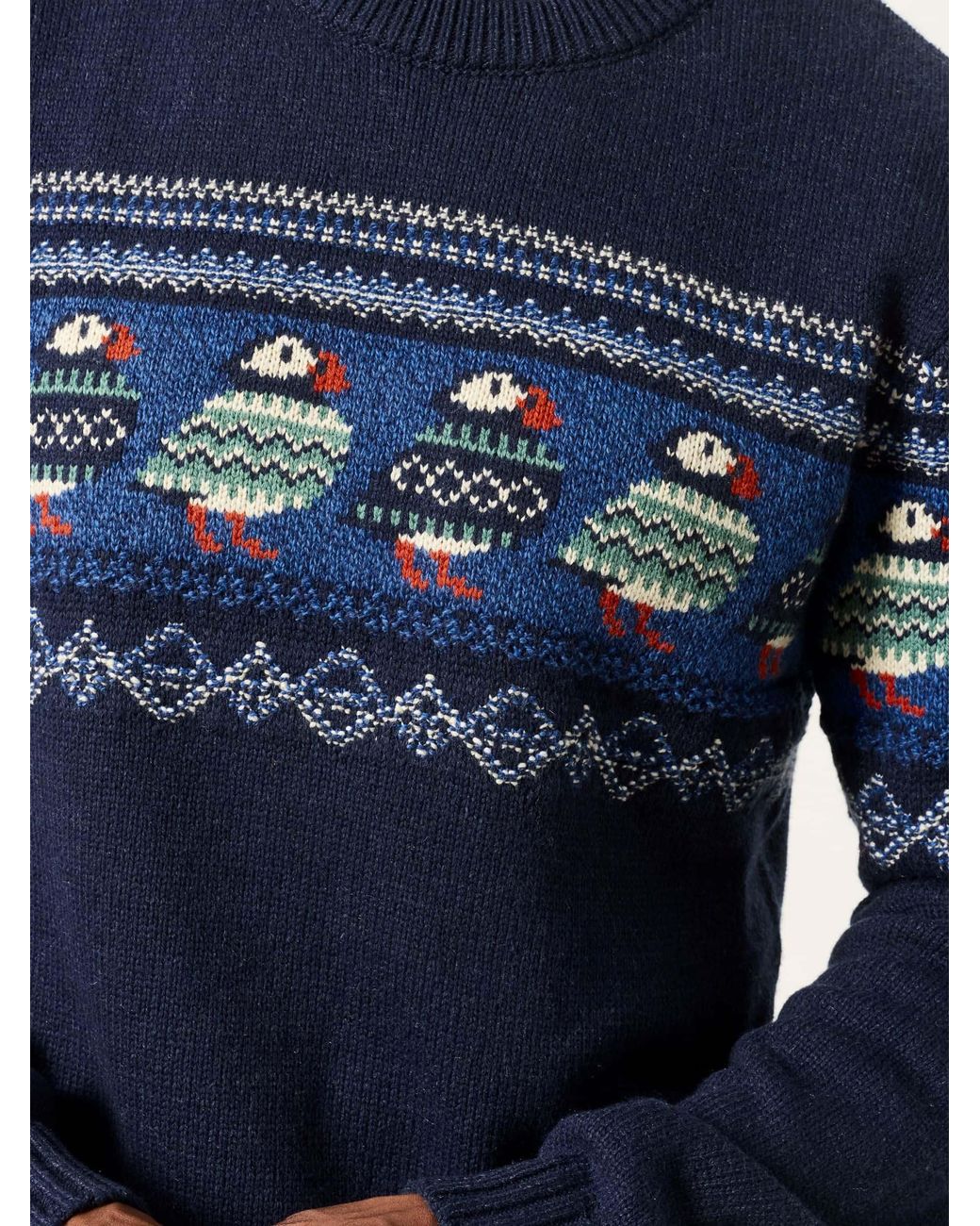 FatFace Blue Puffin Crew Neck Knitted Jumper for men