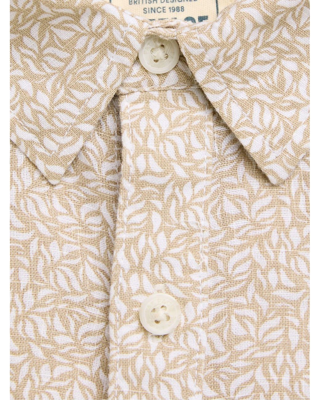 FatFace Natural Short Sleeve Linen Leaf Print 100% Linen Shirt for men