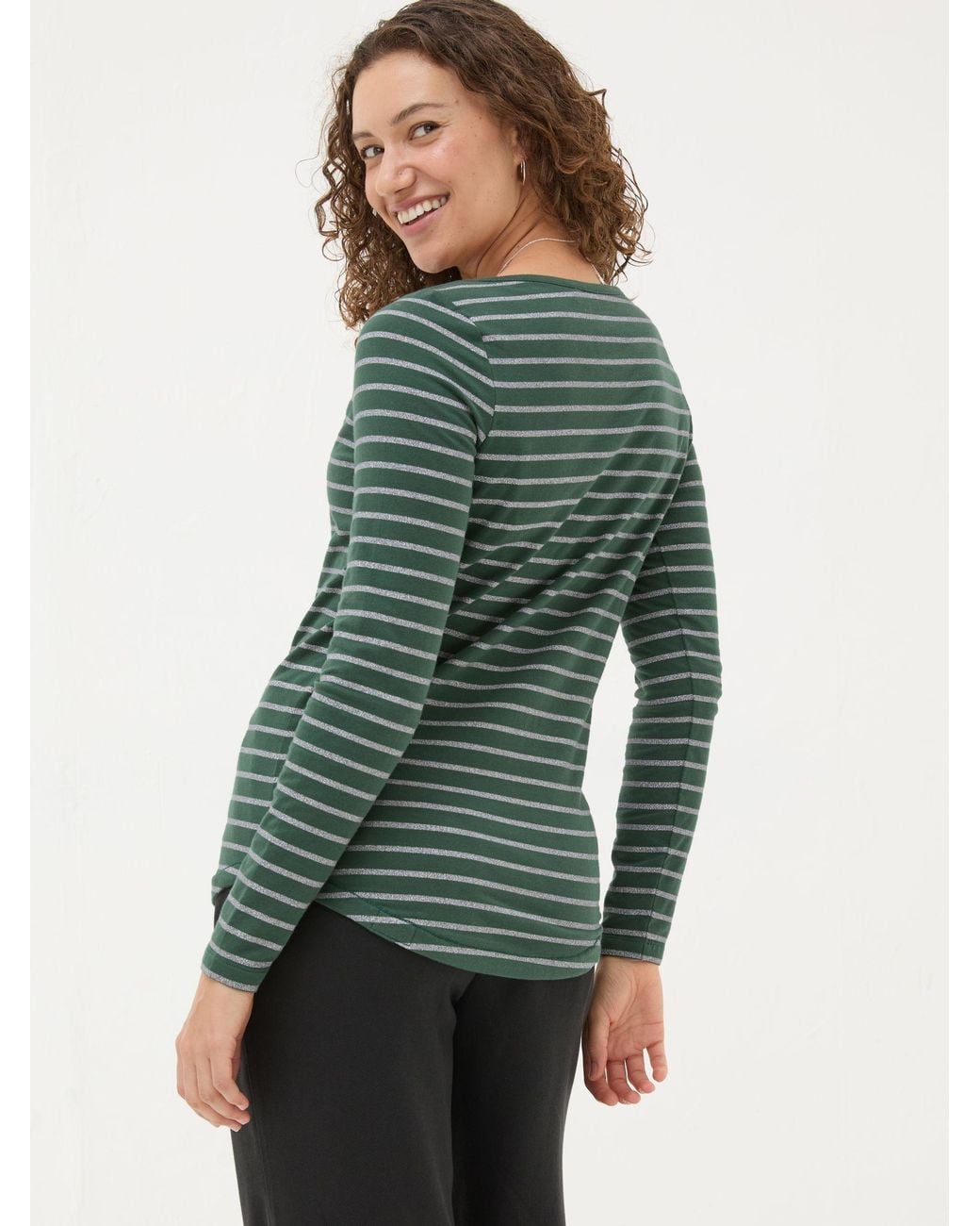 FatFace Green Sparkle Breton T-Shirt