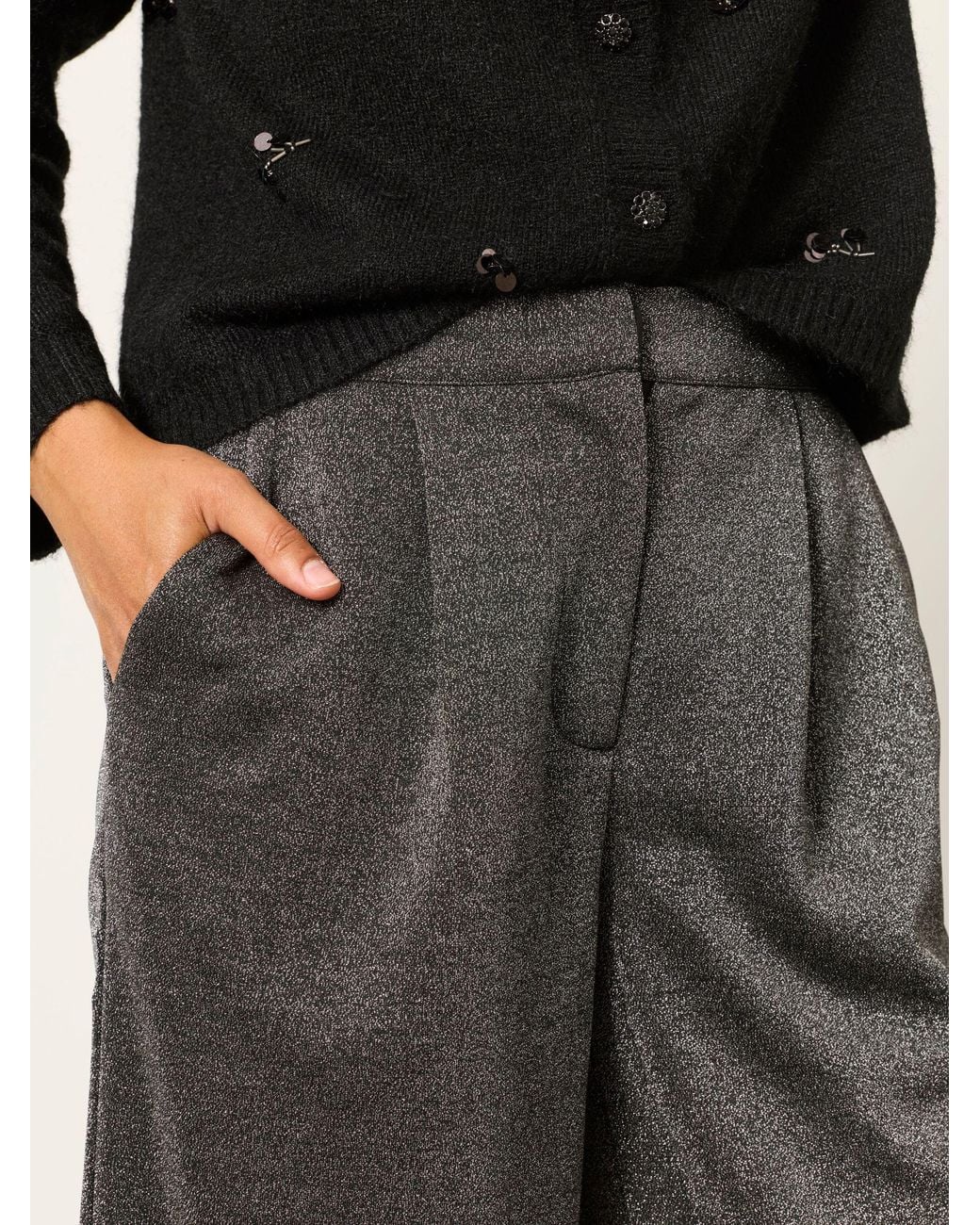 FatFace Black Sophia Sparkle Wide Leg Trousers