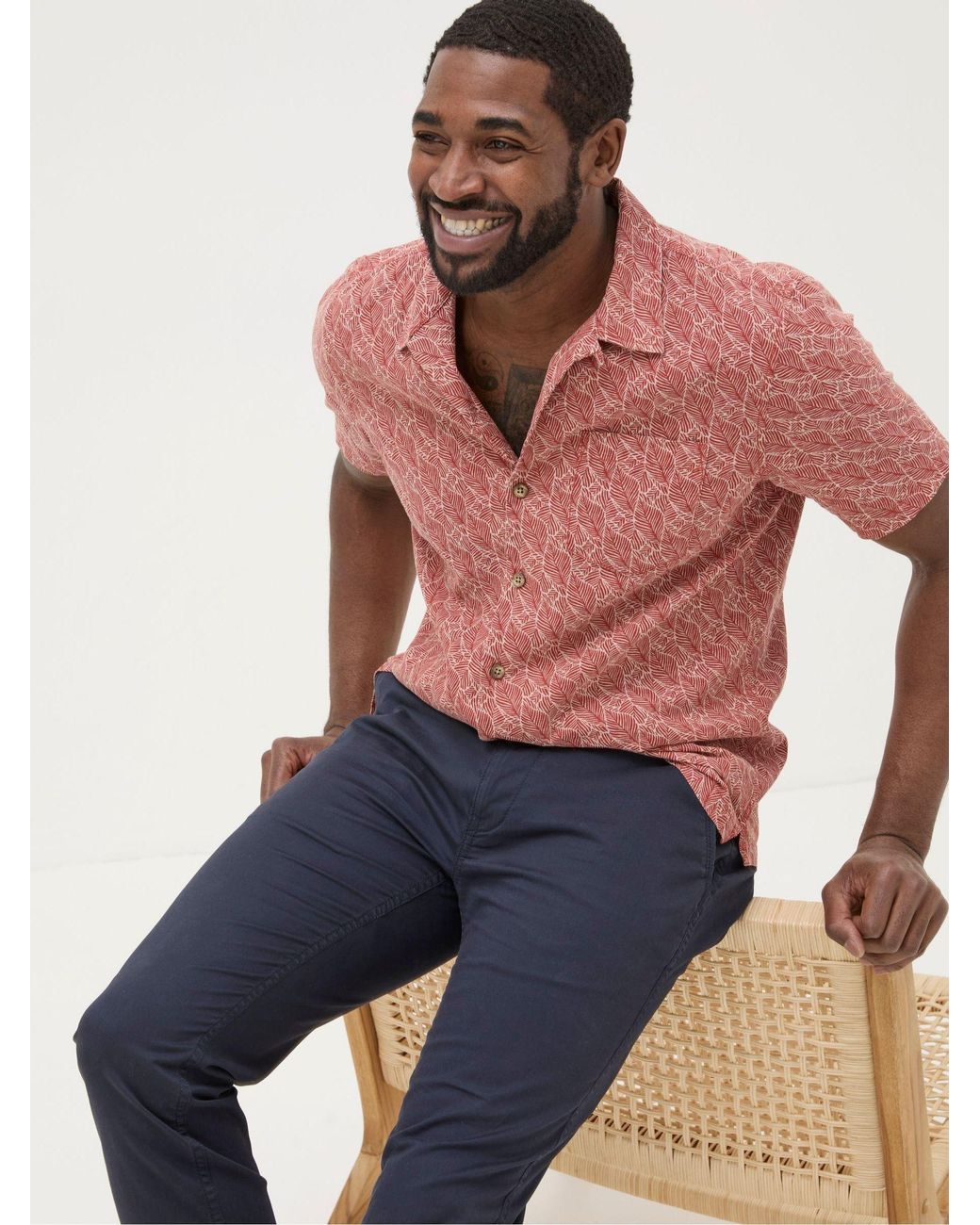 FatFace Blue Fatface Dempsey Leaf Print Shirt for men