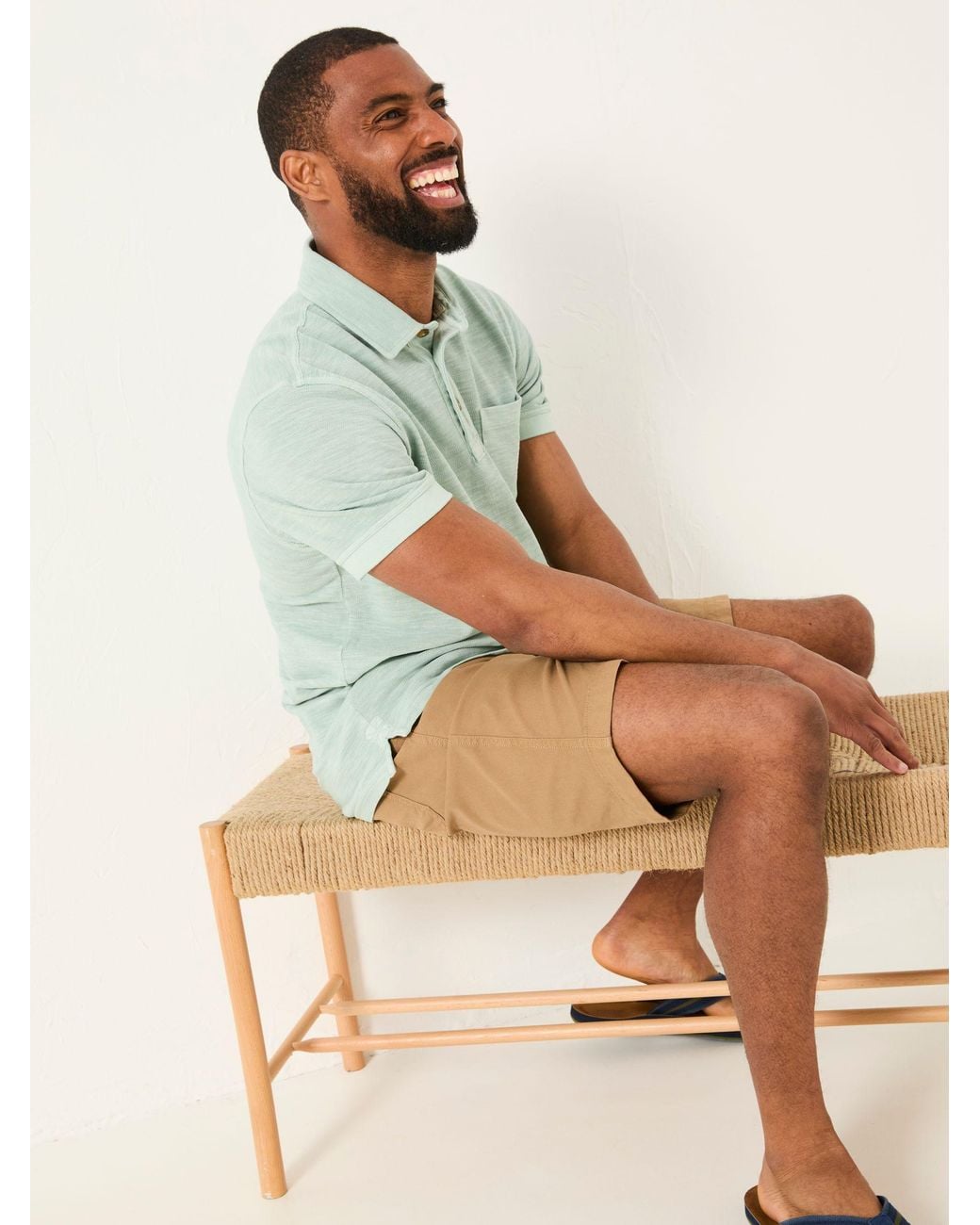 FatFace Green Short Sleeve Slub Pique Polo for men
