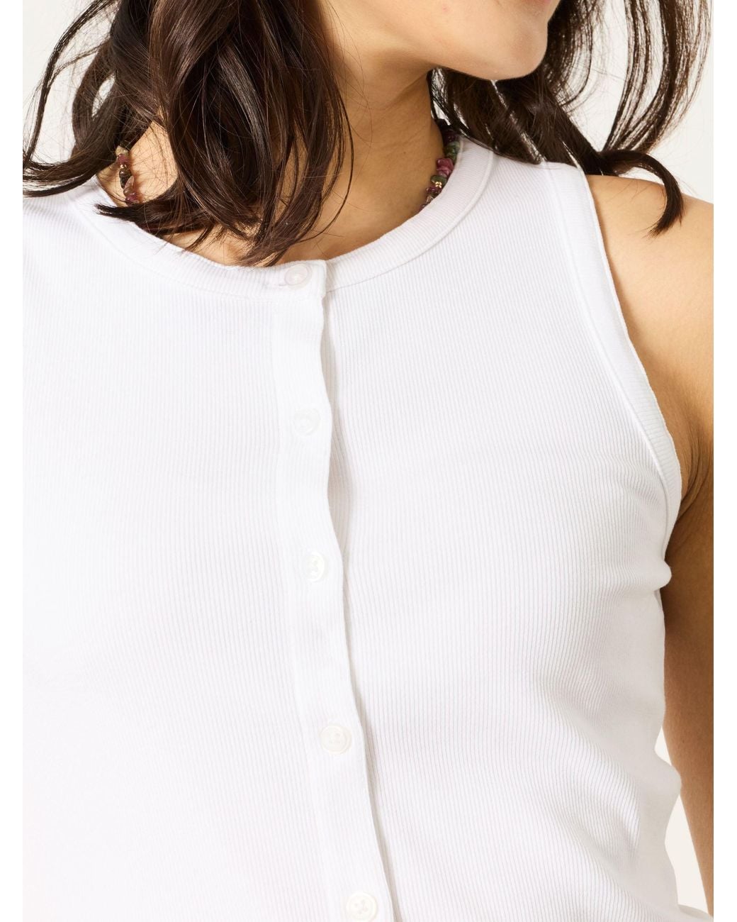 FatFace White Rosa Button Ribbed Vest