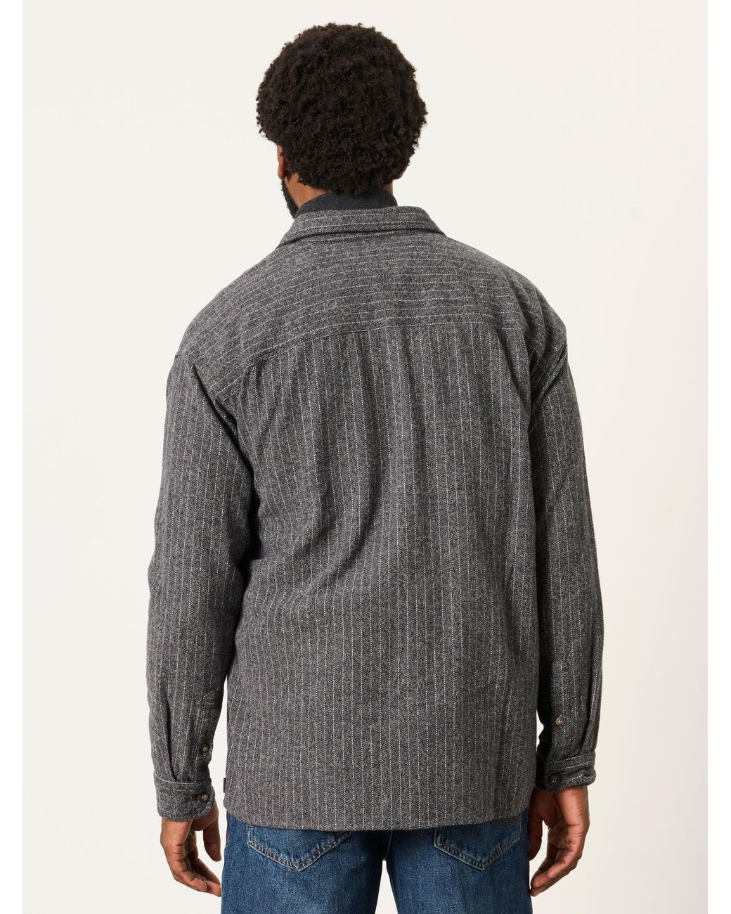 FatFace Gray Fatface Long Sleeve Relaxed Fit Herringbone Stripe Brushed Shirt for men
