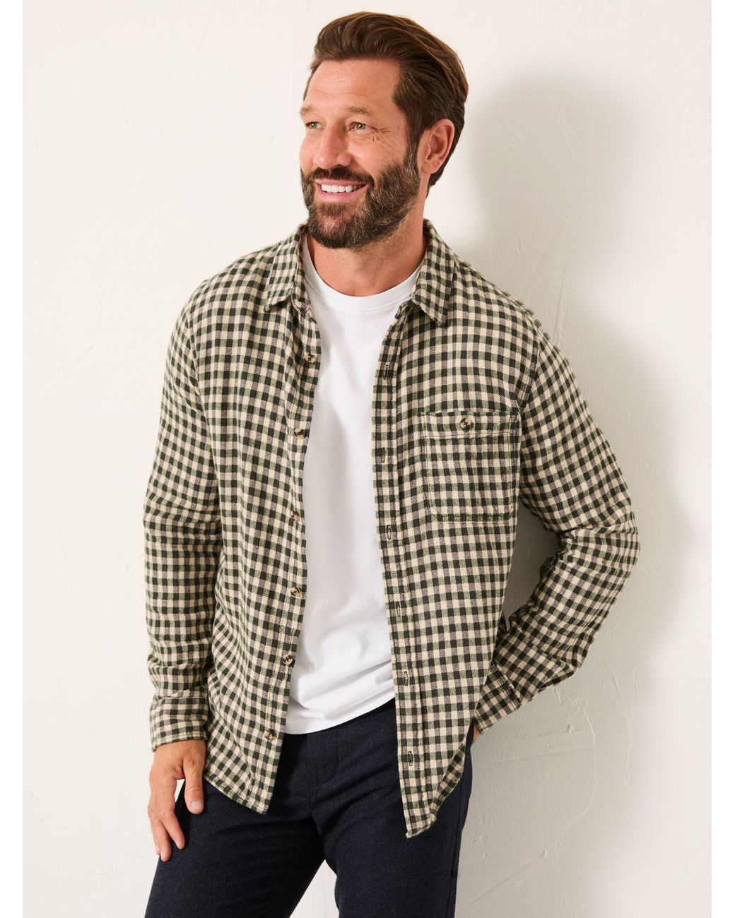 FatFace Natural Fatface Long Sleeve Herringbone Check Shirt for men